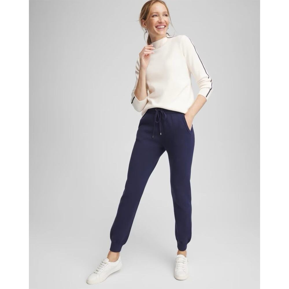 Chicos Zenergy Luxe Cashmere Blend Ankle Jogger Pants Navy Blue Womens 1 US Med